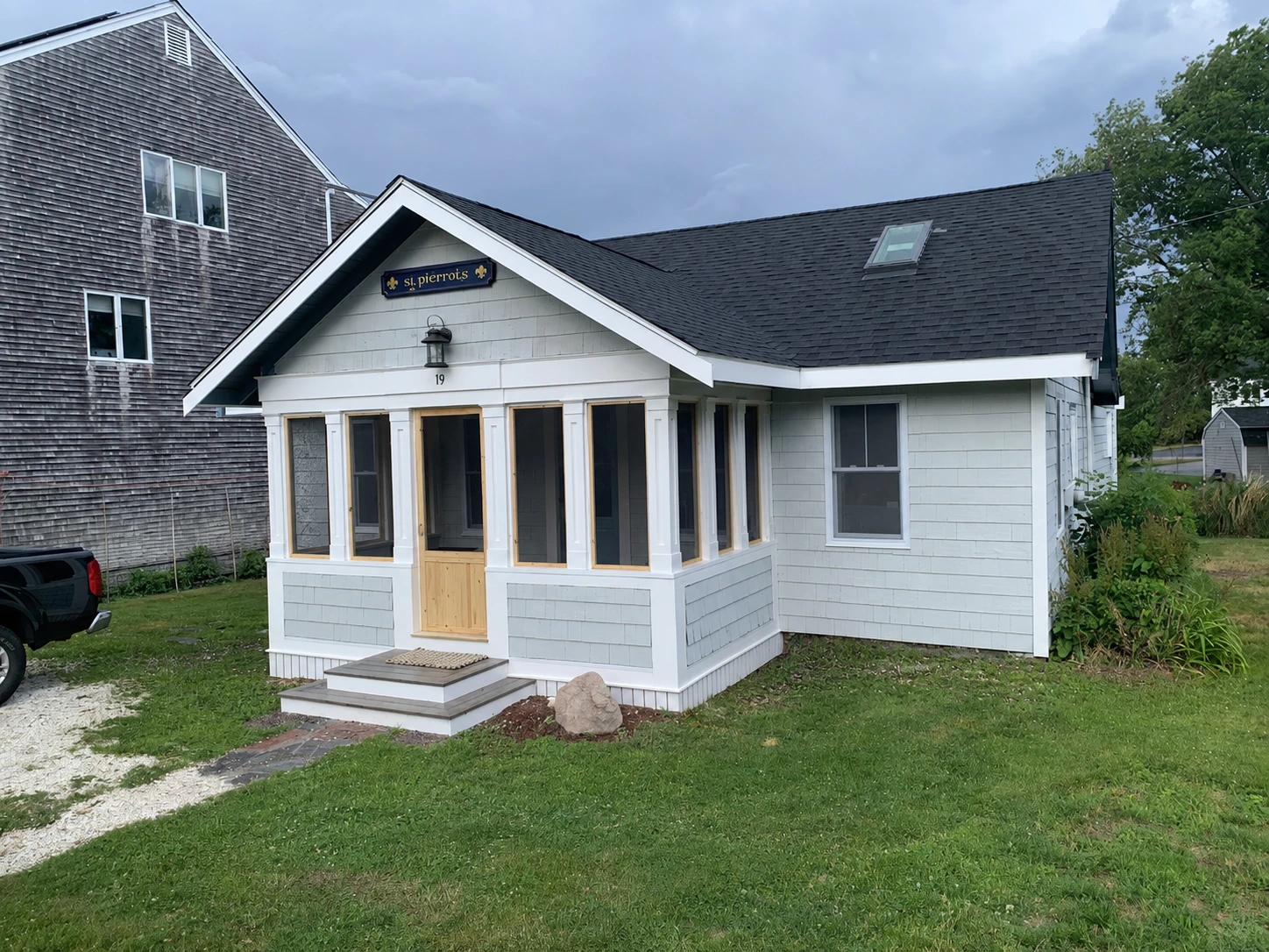 Finished front exterior of Ag na Farraige near Egypt Beach in Scituate, Massachusetts.